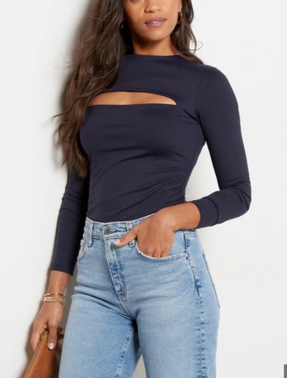 SUSANA MONACO NWT Navy Slit Long Sleeve Top // L